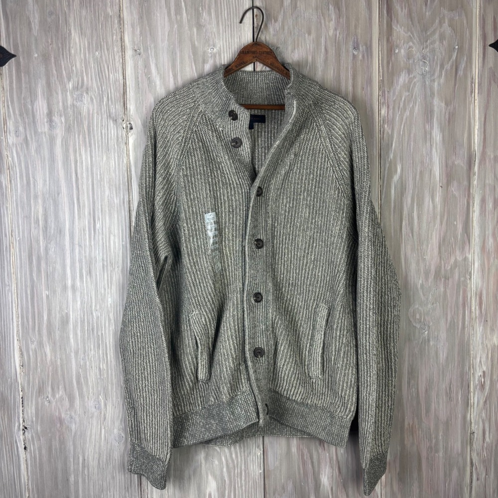 Mens Cardigan Sweater Gray Chunky Knit Button Front Sz‎ L Cozy Prep Denver Hayes
